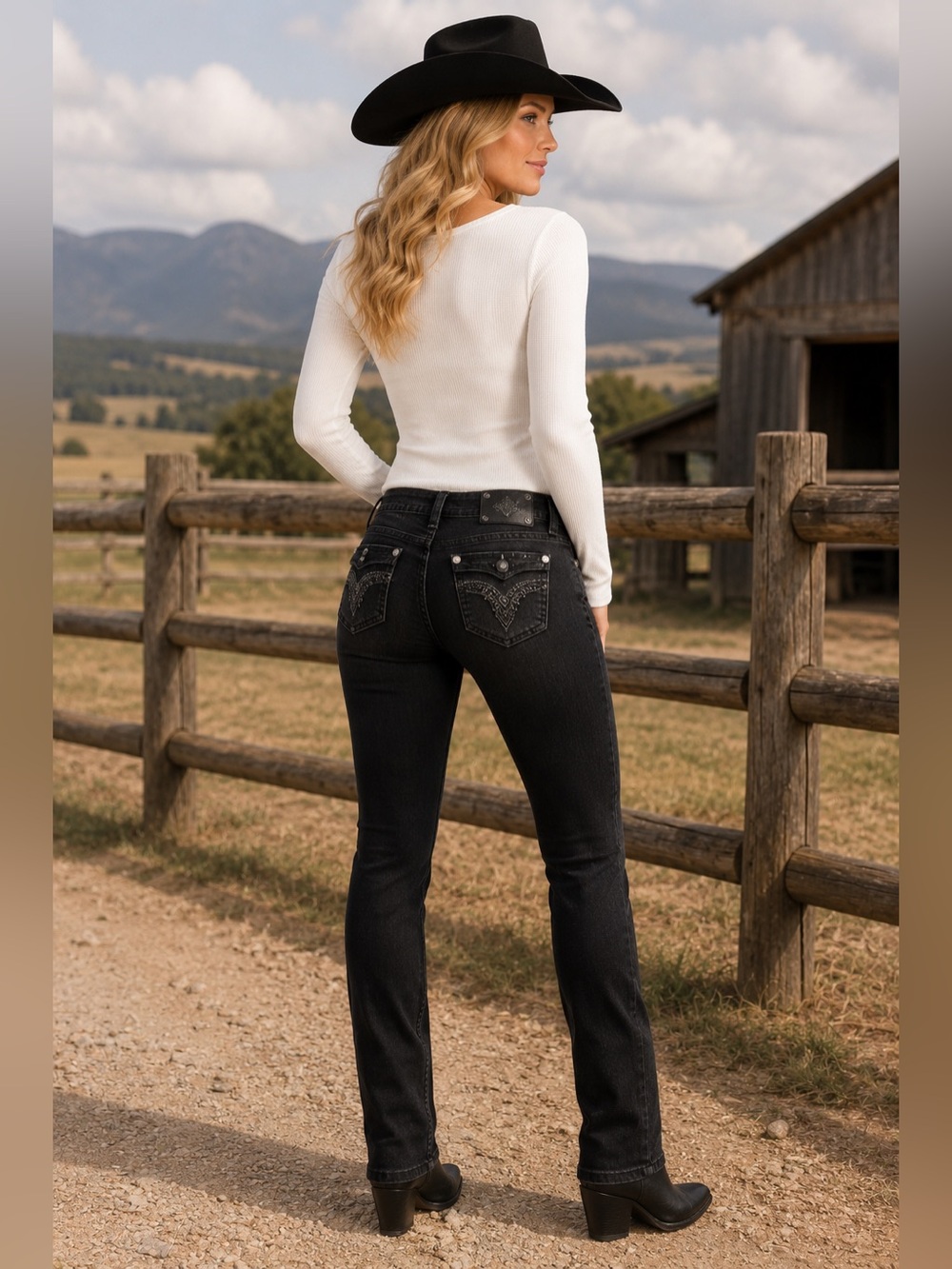 Miss Me Signature Skinny Jeans Black Studded Wing Pockets  27 Long Western Y2K